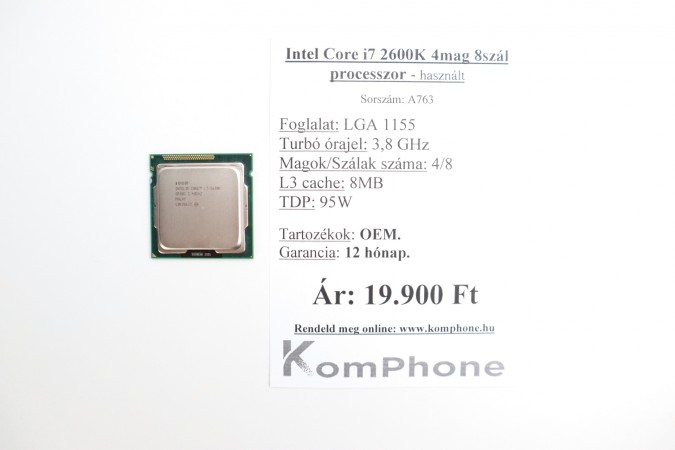 Intel Core i7 2600K 4mag 8szál processzor garanciával hibátlan működéssel - használt