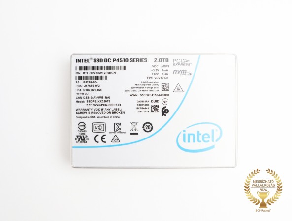 2TB Intel DC P4510 2.5 SSD meghajtó garanciával hibátlan működéssel - újszerű