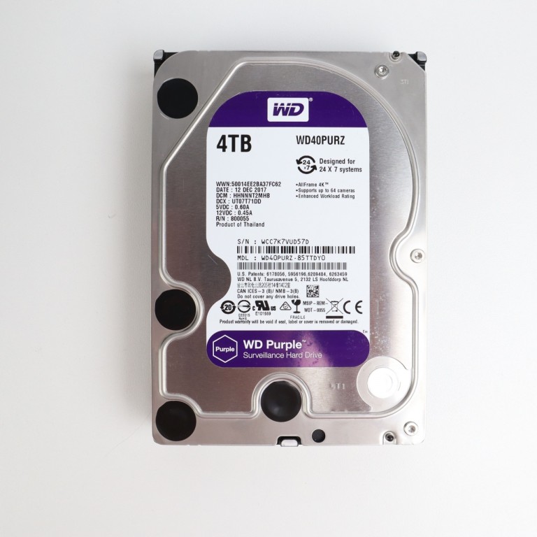 Western Digital Purple 4TB 3,5” SATA HDD meghajtó garanciával hibátlan működéssel - használt