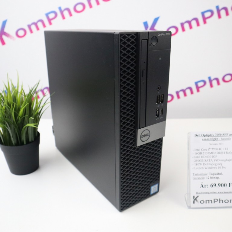 Dell Optiplex 7050 SFF asztali számítógép - i7 7700 16GB RAM 256 SSD Intel HD 630 Win10 garanciával hibátlan működéssel  - használt