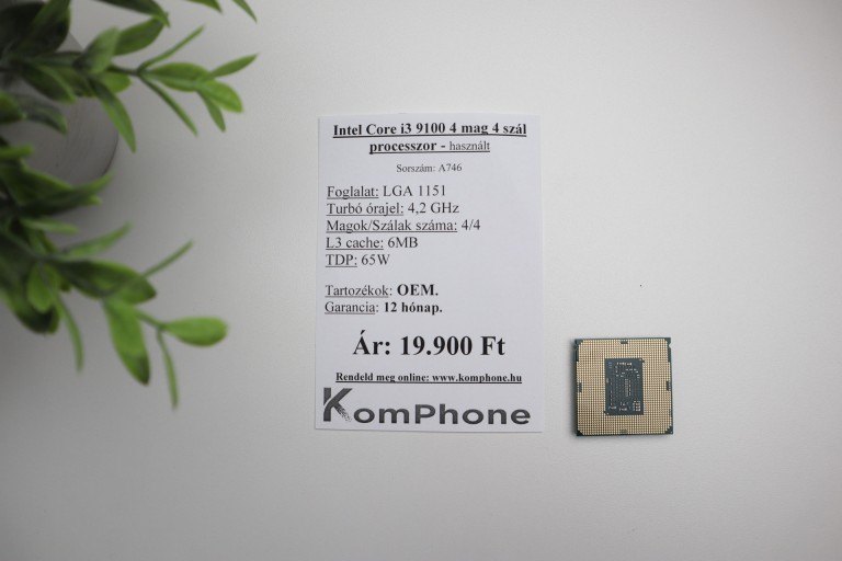 Intel Core i3 9100 4 mag 4 szál processzor garanciával hibátlan működéssel - használt