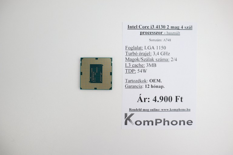Intel Core i3 4130 2 mag 4 szál processzor garanciával hibátlan működéssel - használt