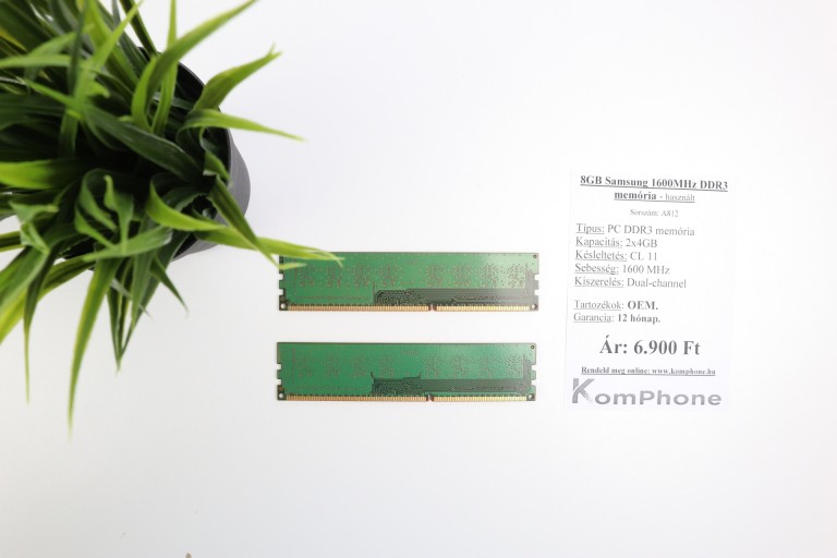 8GB Samsung 1600MHz DDR3 memória garanciával hibátlan működéssel - használt