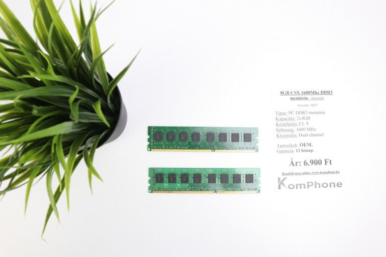 8GB CSX 1600Mhz DDR3 memória garanciával hibátlan működéssel - használt