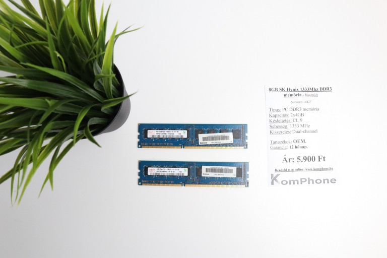 8GB SK Hynix 1333Mhz DDR3 memória garanciával hibátlan működéssel - használt