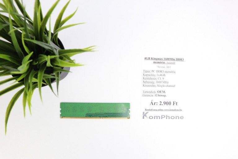 4GB Kingmax 1600Mhz DDR3 memória garanciával hibátlan működéssel - használt