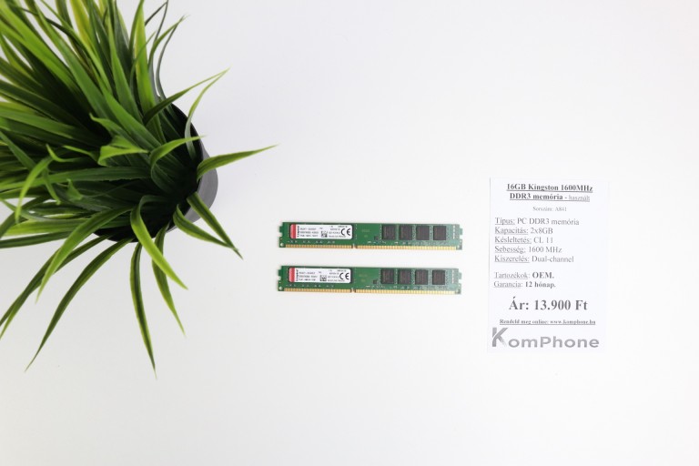 16GB Kingston 1600MHz DDR3 memória garanciával hibátlan működéssel - használt