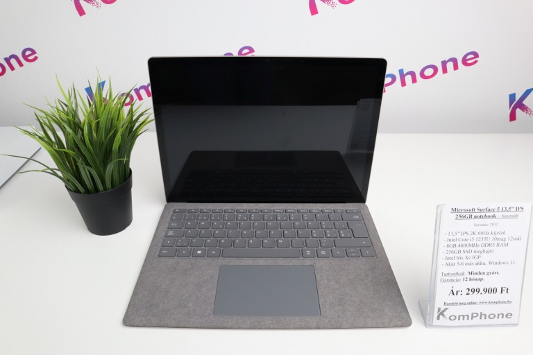 Microsoft Surface 5 13,5” IPS 256GB notebook - i5 1235U 8GB RAM 256GB SSD Intel Iris Xe IGP csak kibontott garanciával, hibátlan működéssel - használt