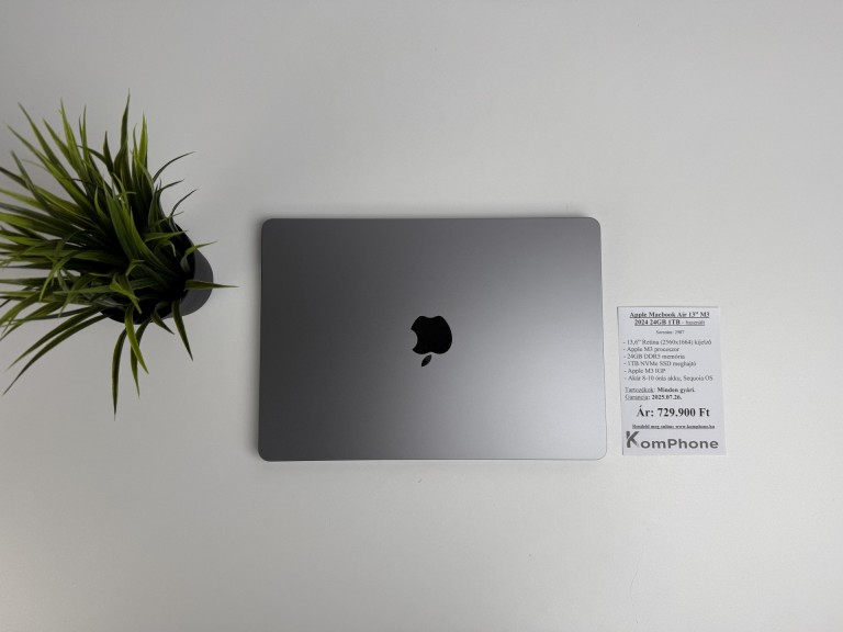 Apple Macbook Air 13” M3 2024 24GB RAM 1TB SSD garanciával hibátlan működéssel - használt