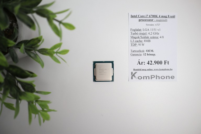 Intel Core i7 6700K 4 mag 8 szál processzor garanciával hibátlan működéssel - használt