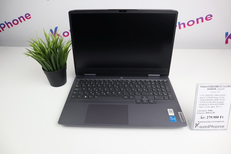 Lenovo LOQ FHD 15” GAMER notebook - i5 12450H 16GB RAM 512GB SSD RTX 4050 6GB DDR6 Win11 - használt