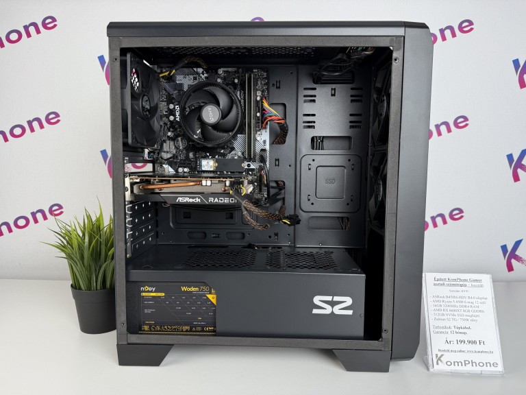  Gamer számítógép ASRock B450M Ryzen 5 4500 16GB DDR4 512GB SSD RX 6600 XT 8GB GDDR6 Zalman S2 TG nJoy 750W - használt