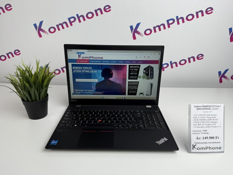 Lenovo ThinkPad T15 Gen 2 üzleti notebook - i5 1145G7 16GB RAM 256GB SSD Intel Iris Xe IGP WIN11 - használt