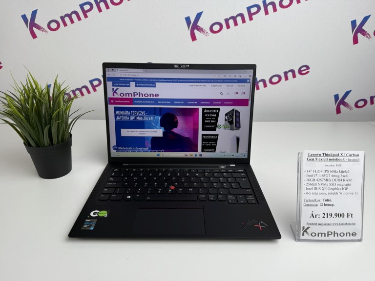 Lenovo Thinkpad X1 Carbon Gen 9 üzleti notebook - i7 1165G7 16GB RAM 256GB SSD Intel Iris Xe IGP WIN11 - használt