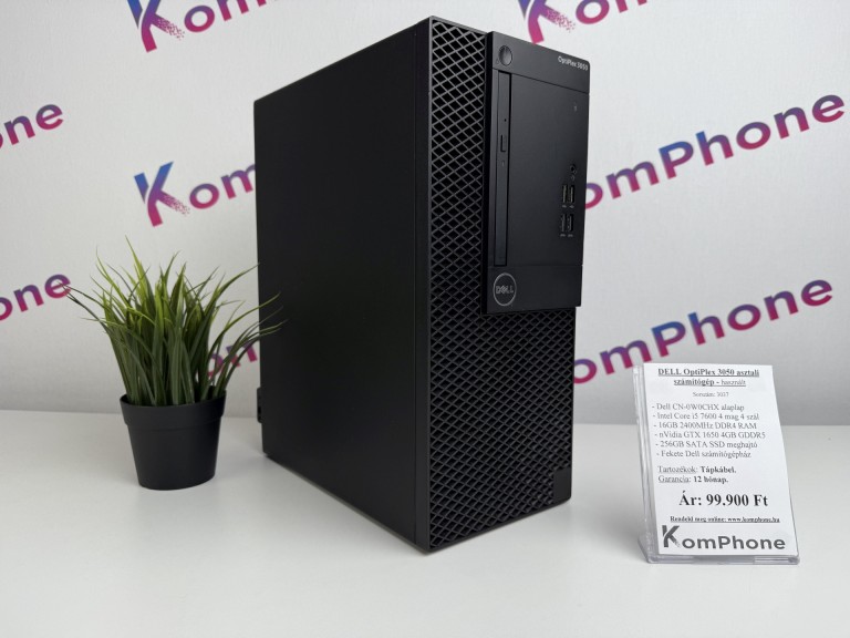 DELL OptiPlex 3050 asztali számítógép - i5 7600 16GB RAM 256GB SSD GTX 1650 4GB GDDR5 - használt