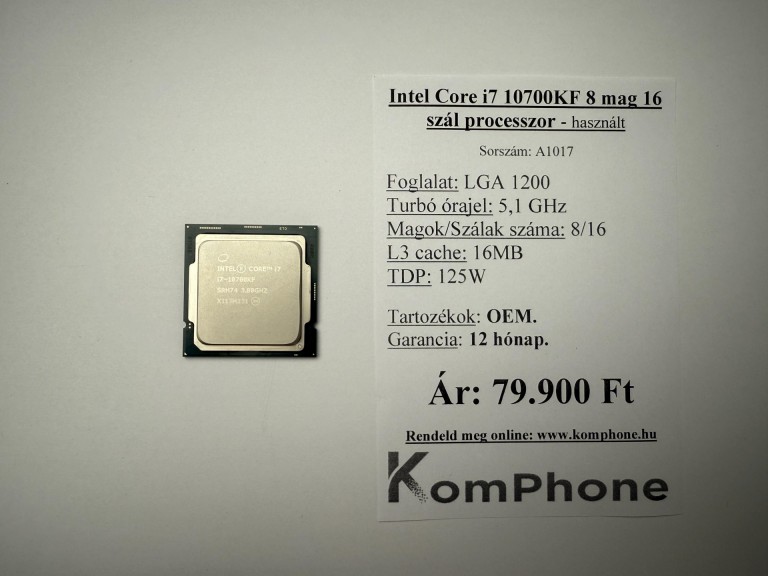 Intel Core i7 10700KF 8 mag 16 szál processzor garanciával hibátlan működéssel - használt