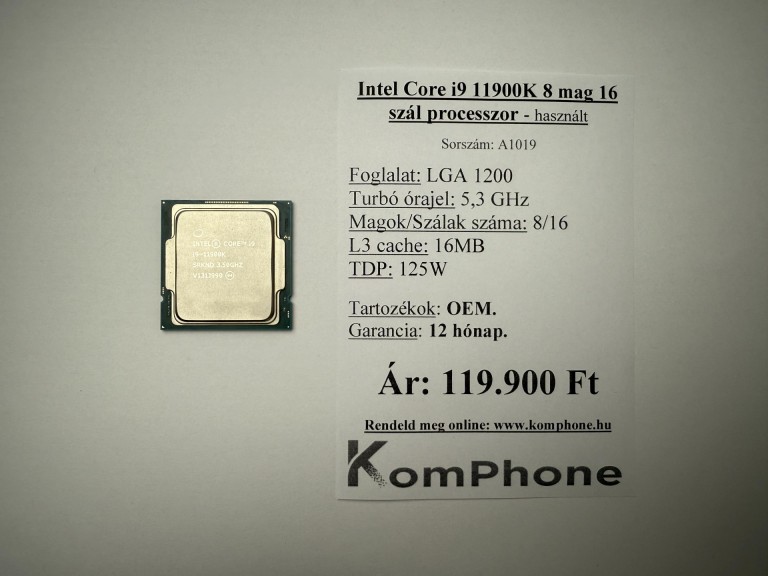 Intel Core i9 11900K 8 mag 16 szál processzor garanciával hibátlan működéssel - használt