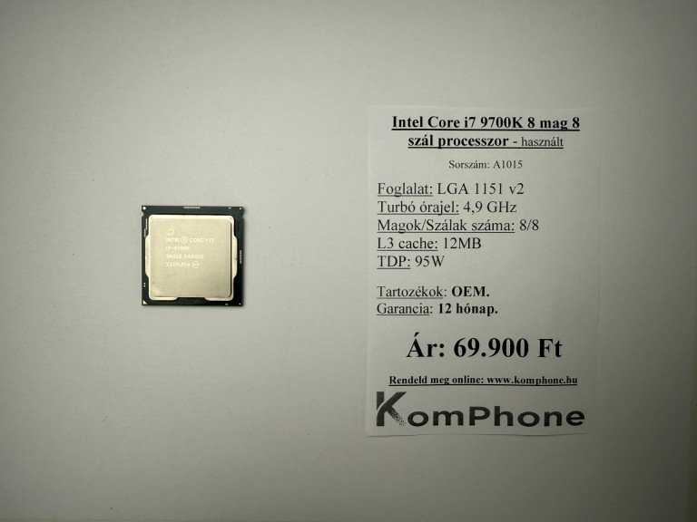 Intel Core i7 9700K 8 mag 8 szál processzor garanciával hibátlan működéssel - használt