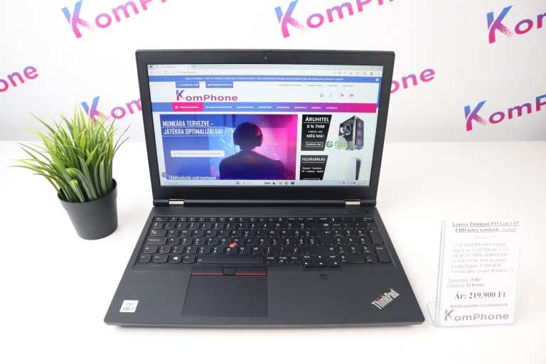 Lenovo Thinkpad P15 Gen 1 15” FHD üzleti notebook - i7 10750H 24GB RAM 512GB SSD Quadro T1000 4GB WIN11 - használt