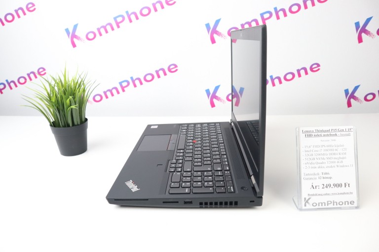 Lenovo Thinkpad P15 Gen 1 15” FHD üzleti notebook - i7 10850H 32GB RAM 512GB SSD Quadro T2000 4GB WIN11 - használt