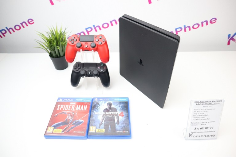 Sony PlayStation 4 Slim 500GB fekete játékkonzol extra játékokkal, kontrollerrel garanciával hibátlan működéssel - használt