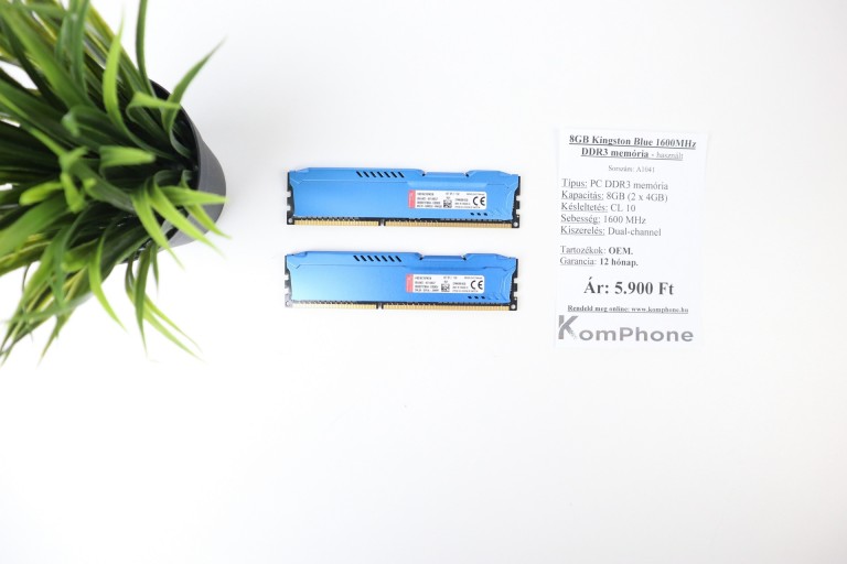 8GB Kingston Blue 1600MHz DDR3 memória garanciával hibátlan működéssel - használt