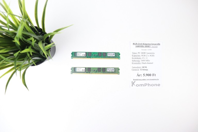 8GB (2x4) Kingston lowprofile 1600MHz DDR3 memória garanciával hibátlan működéssel - használt