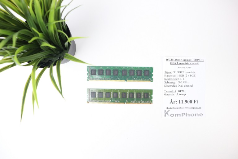 16GB (2x8) Kingmax 1600MHz DDR3 memória garanciával hibátlan működéssel - használt