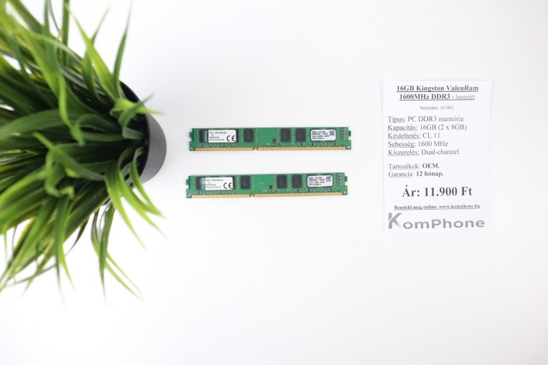 16GB Kingston ValeuRam 1600MHz DDR3  memória garanciával hibátlan működéssel - használt