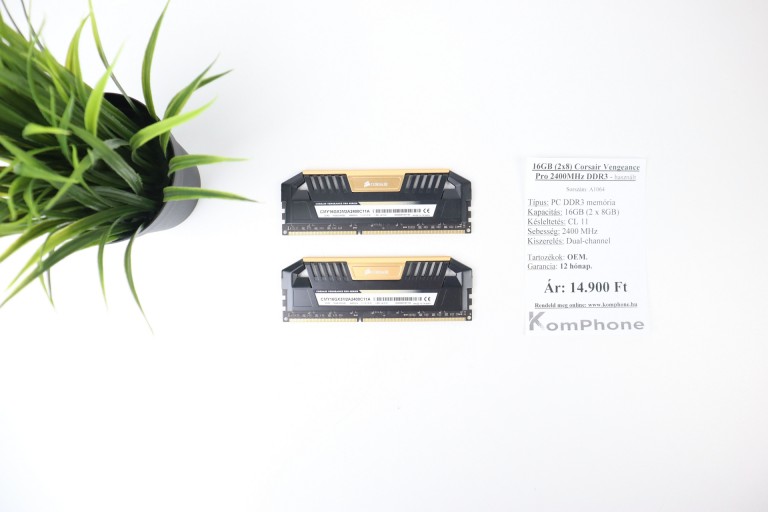 16GB (2x8) Corsair Vengeance Pro 2400MHz DDR3 memória garanciával hibátlan működéssel - használt