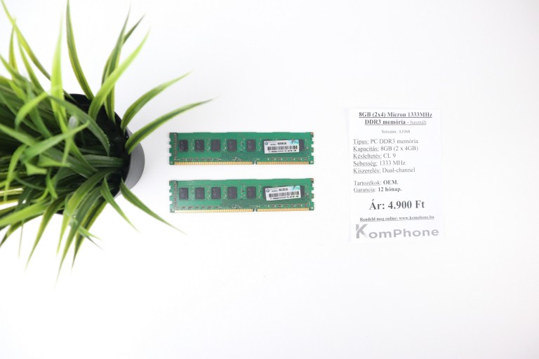 8GB (2x4) Micron 1333MHz DDR3 memória garanciával hibátlan működéssel - használt