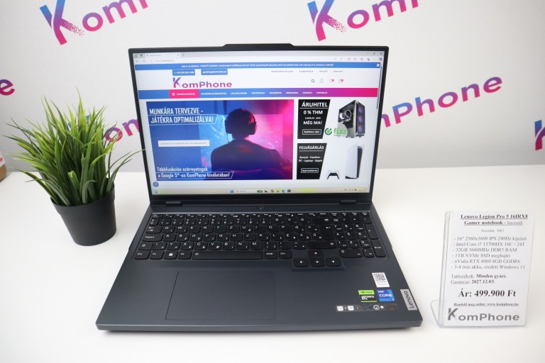 Lenovo Legion Pro 5 16IRX8 Gamer notebook -  i7 13700HX 32GB RAM 1TB SSD RTX 4060 8GB Win11 garanciával hibátlan működéssel   - használt