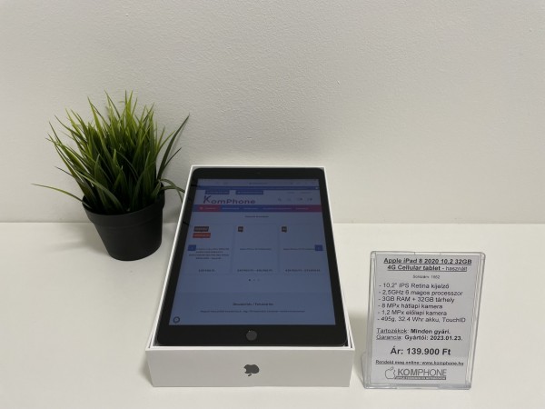 Apple iPad 8 2020 10.2 32GB WiFi + Cellular tablet, dobozában, újszerű, 1 hetes! - használt