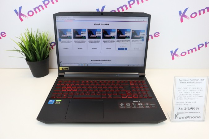 Acer Nitro 5 AN515-57 Gamer notebook - i5 11400H 16GB 512GB RTX 3050Ti Win10 garanciával - használt