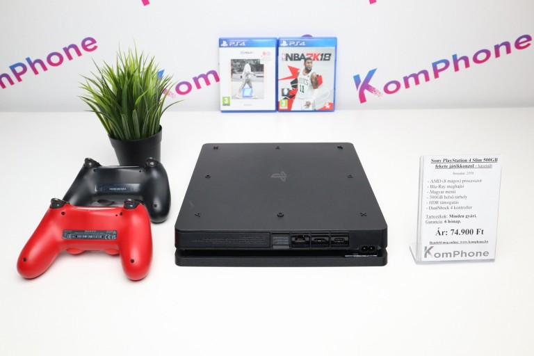  Sony PlayStation 4 Slim 500GB konzol (2 kontroller 2 játék) garanciával hibátlan működéssel - használt