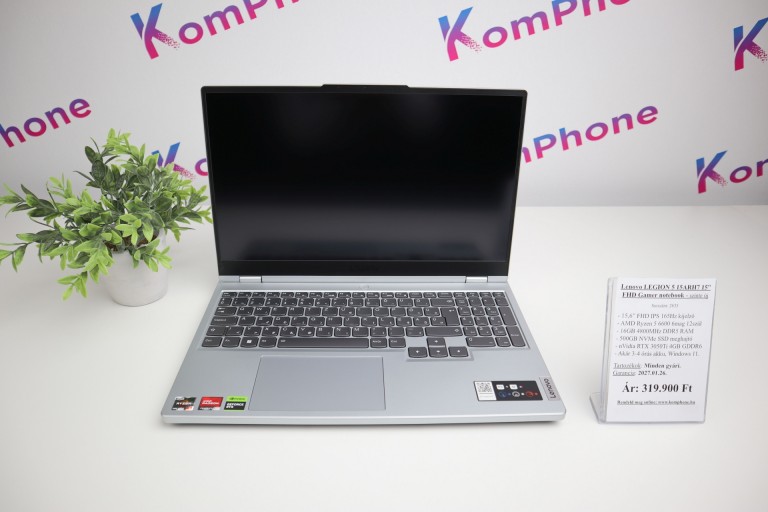 Lenovo LEGION 5 15ARH7 15” FHD Gamer notebook - R5 6600 16GB RAM 500GB SSD RTX 3050Ti 4GB WIN - szinte új