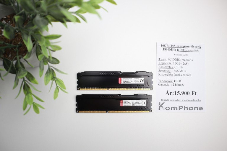 16GB (2x8) Kingston HyperX 1866MHz DDR3 memória garanciával hibátlan működéssel - megkímélt