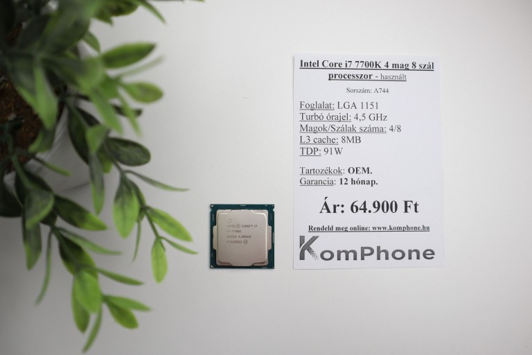 Intel Core i7 7700K 4 mag 8 szál processzor garanciával hibátlan működéssel - használt