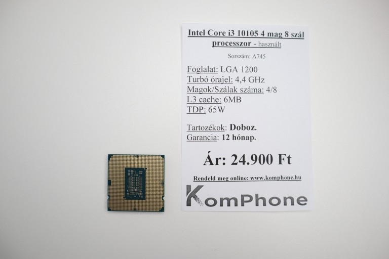Intel Core i3 10105 4 mag 8 szál processzor garanciával hibátlan működéssel - használt